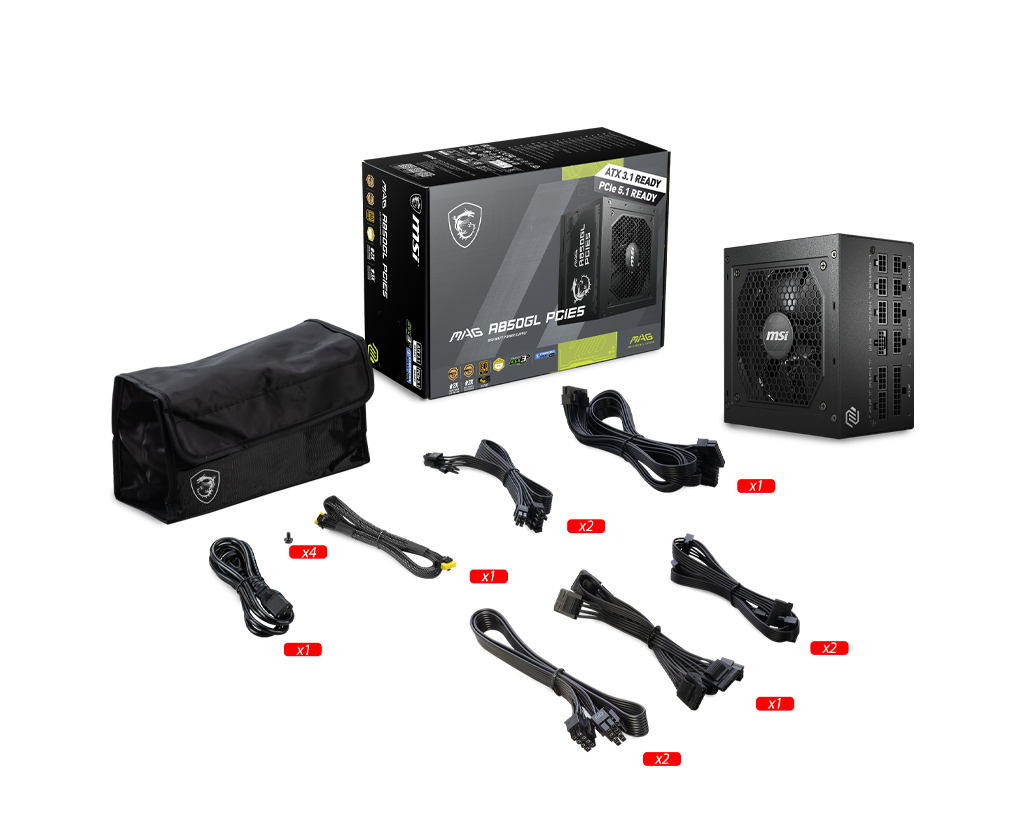 MSI Power Supply MAG A850GL PCIE5 ATX 80+ Gold 850W Full Modular MSI Power Supply MAG A850GL PCIE5 ATX 80+ Gold 850W Full Modular